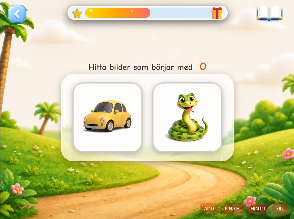 Skärmbild från spelet Första ljudet där barnet hittar bilder